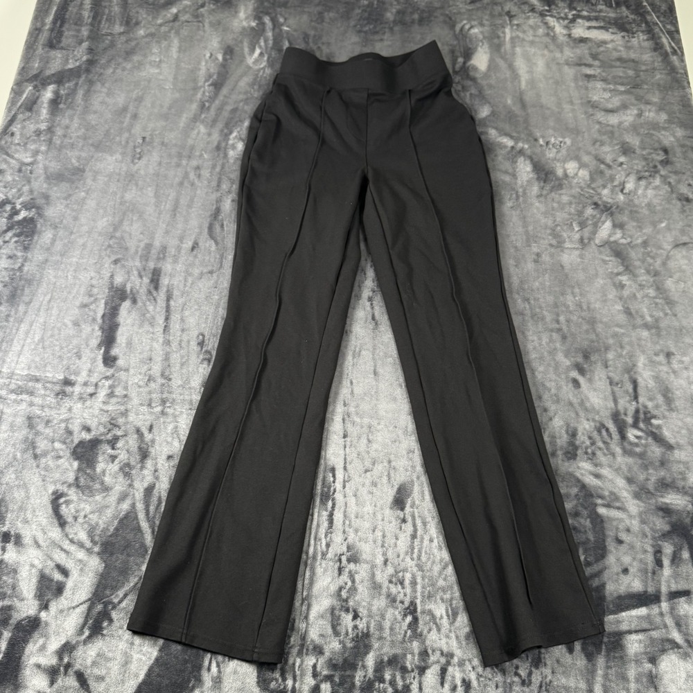 NY&C Pull-On Dress Pants Womens Small Black Pintuck Seam Straight Leg